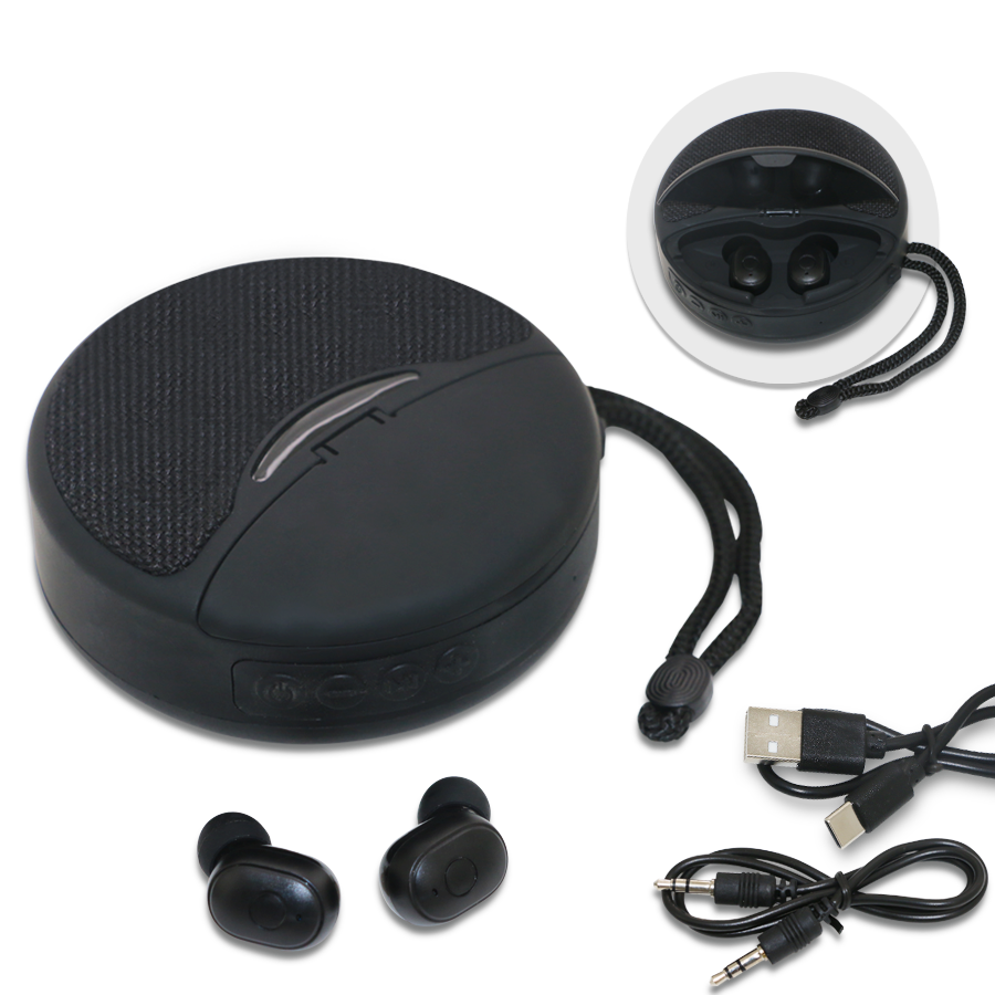 Coffret Publicitaire Technologique avec Speaker Sans Fil avec Earbuds